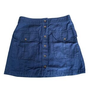 Banana Republic Navy Blue Linen Blend Button Front Utility Mini Skirt Size 14